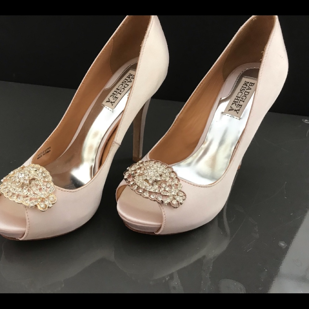 Blush Satin Platform Heels w/ Crystals